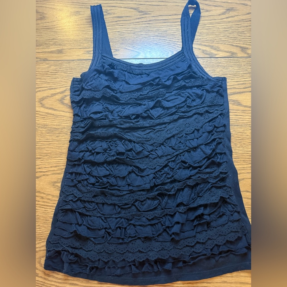 Express Women's Black Ruffle Tank Top, Size S